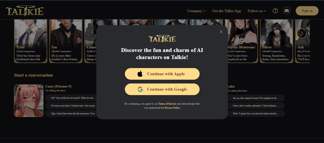 create your Talkie account. You can even sign up using your social media account.