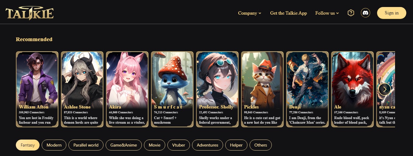 choose your favorite AI character based on your preference. 